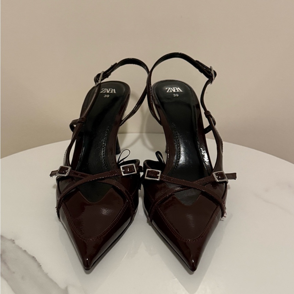Zara Women's Dark Brown Pointed Slingback Heels